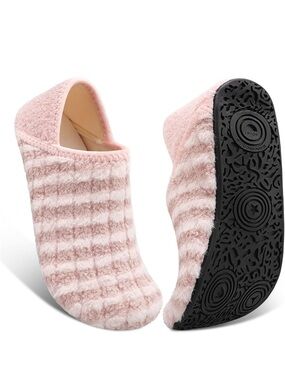 Cozy Women's Pink Striped Fleece Slipper Socks